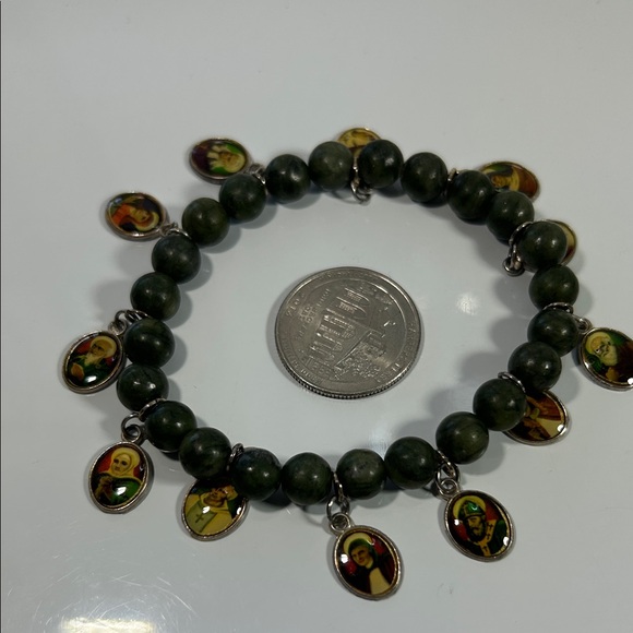 NWOT Genuine Gemstone Religious Icon Stretch Charm Bracelet - Picture 4 of 5
